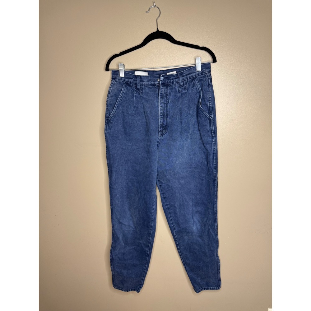 Vintage Bill Blass Pleated Jeans 100 Cotton High Waisted Tapered Leg Blue 14